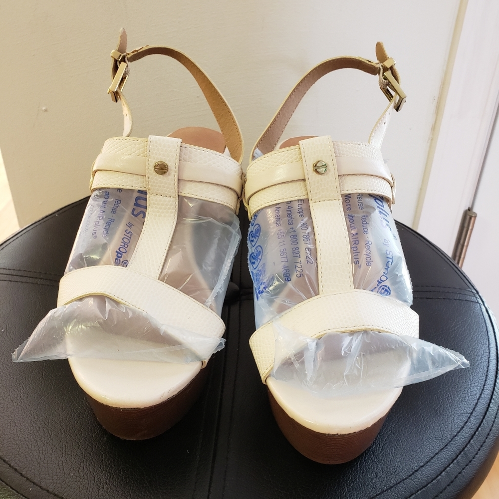 Aldo platform wedge heels off white snakeskin wood - Picture 2 of 7